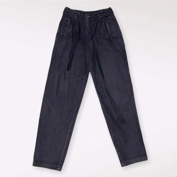 NWT VERY J Belted Bow Zip Button Relaxed fit Baggy Black Denim Jeans - Picture 3 of 7